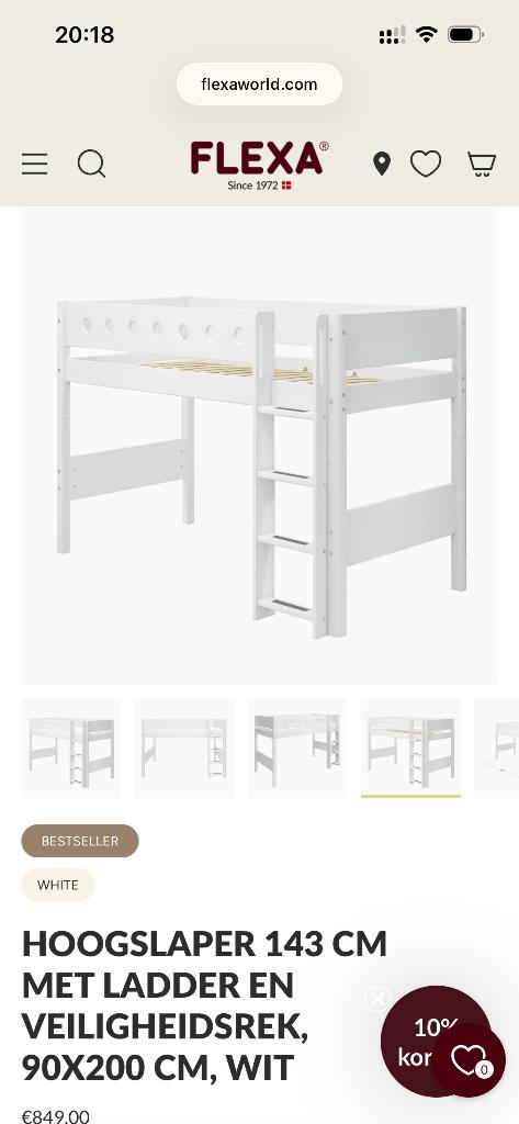 Flexa half hoogslaper kinderen met ladder, Ophalen, Gebruikt, Eenpersoons, Wit