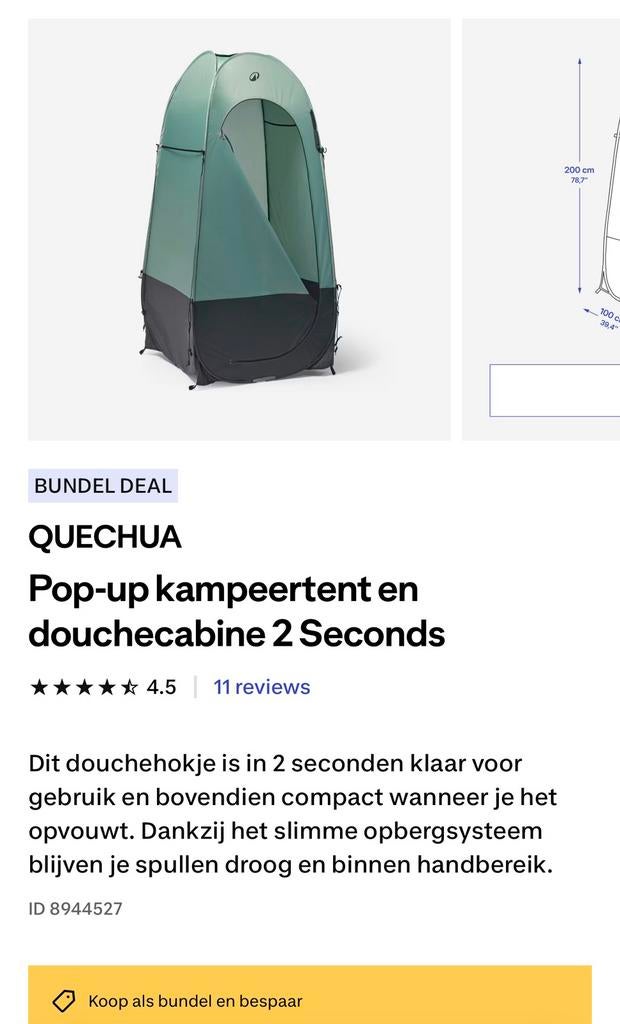 Pop-up kampeertent en douchecabine 2 Seconds, Verzenden, Zo goed als nieuw, Tot en met 2