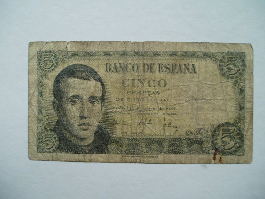 657. Spanje, 5 pesetas 1951 Jaime Balmes., Verzenden, Overige landen, Los biljet