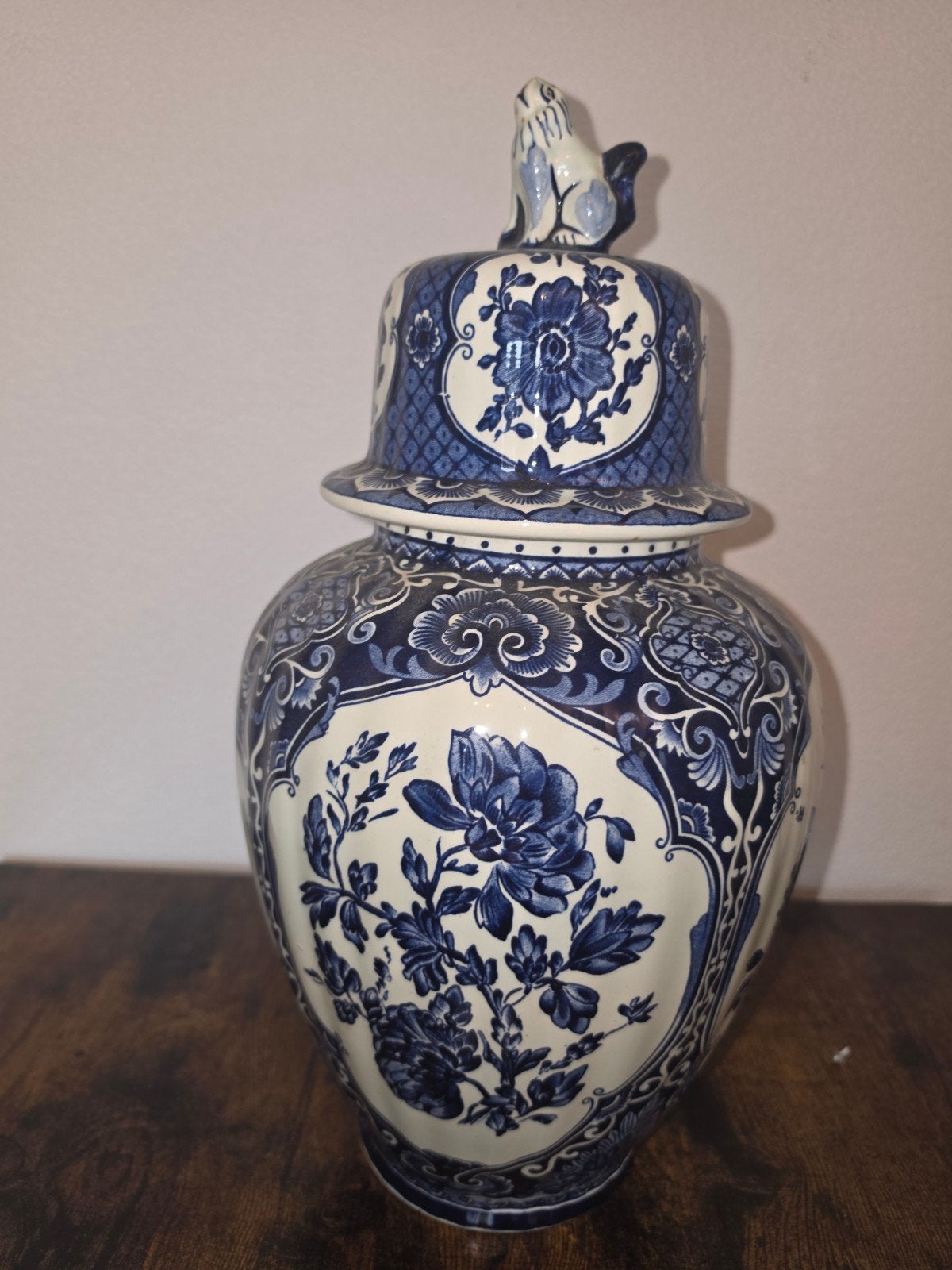 Delfts Blauwe Gemberpot met Deksel en Konijn, Ophalen of Verzenden