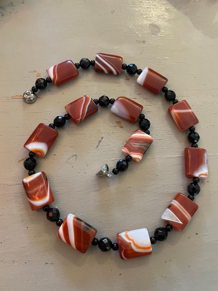 Vintage retro glaskralen ketting gitten kraal design collier, Overige materialen, Bruin, Ophalen of Verzenden, Zo goed als nieuw