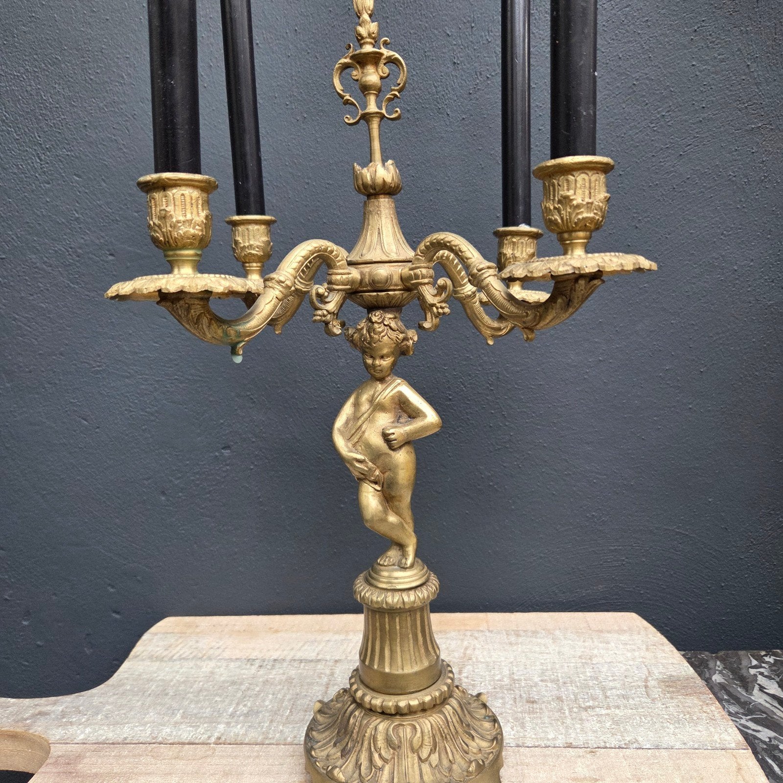 brocante messing kandelaar met 4 armen, Ophalen of Verzenden, Koper of Brons