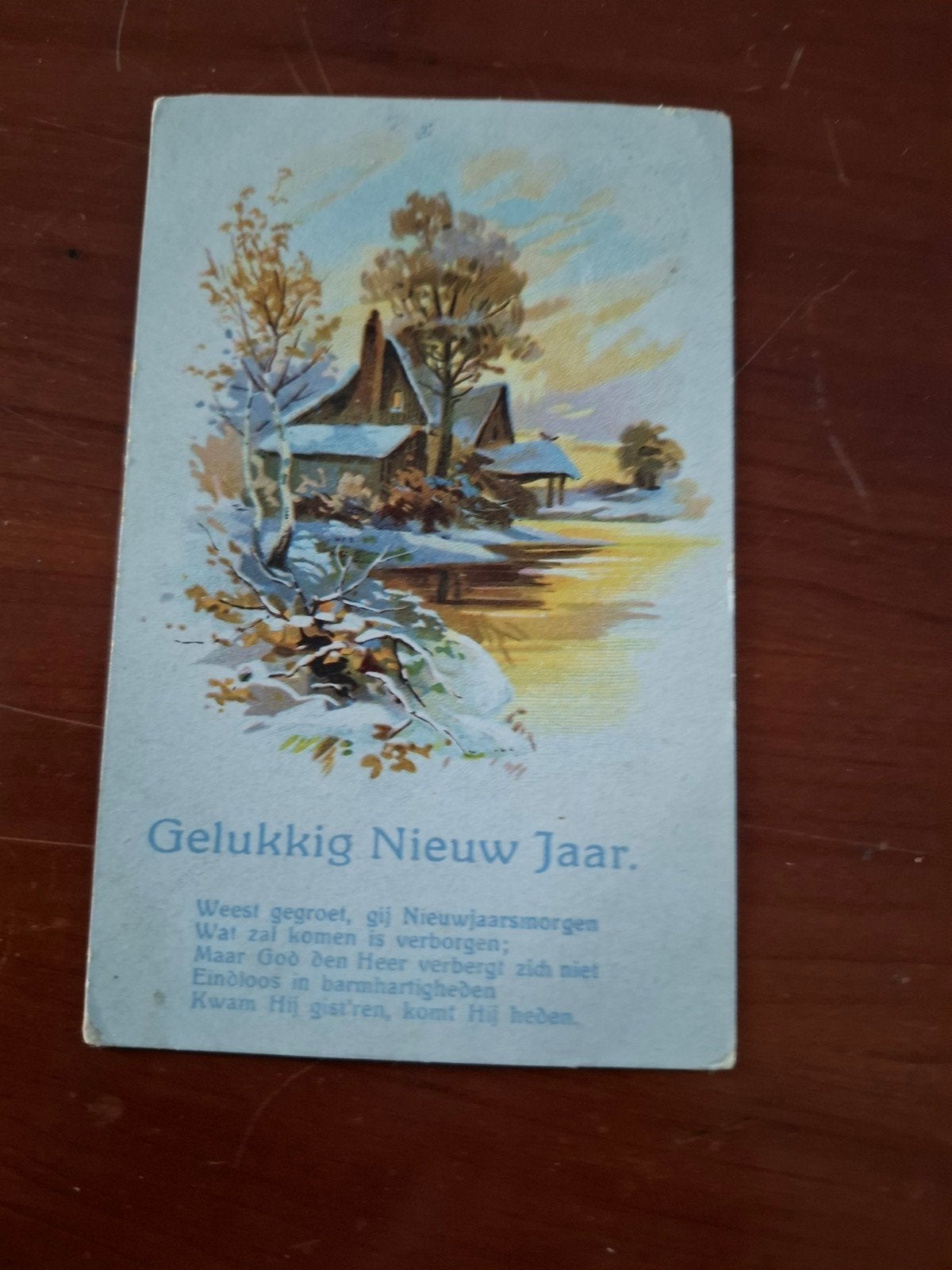 Oude Nieuwjaarskaart - Sneeuwlandschap met woning, Ophalen of Verzenden, Voor 1920, Gelopen, Seizoenen