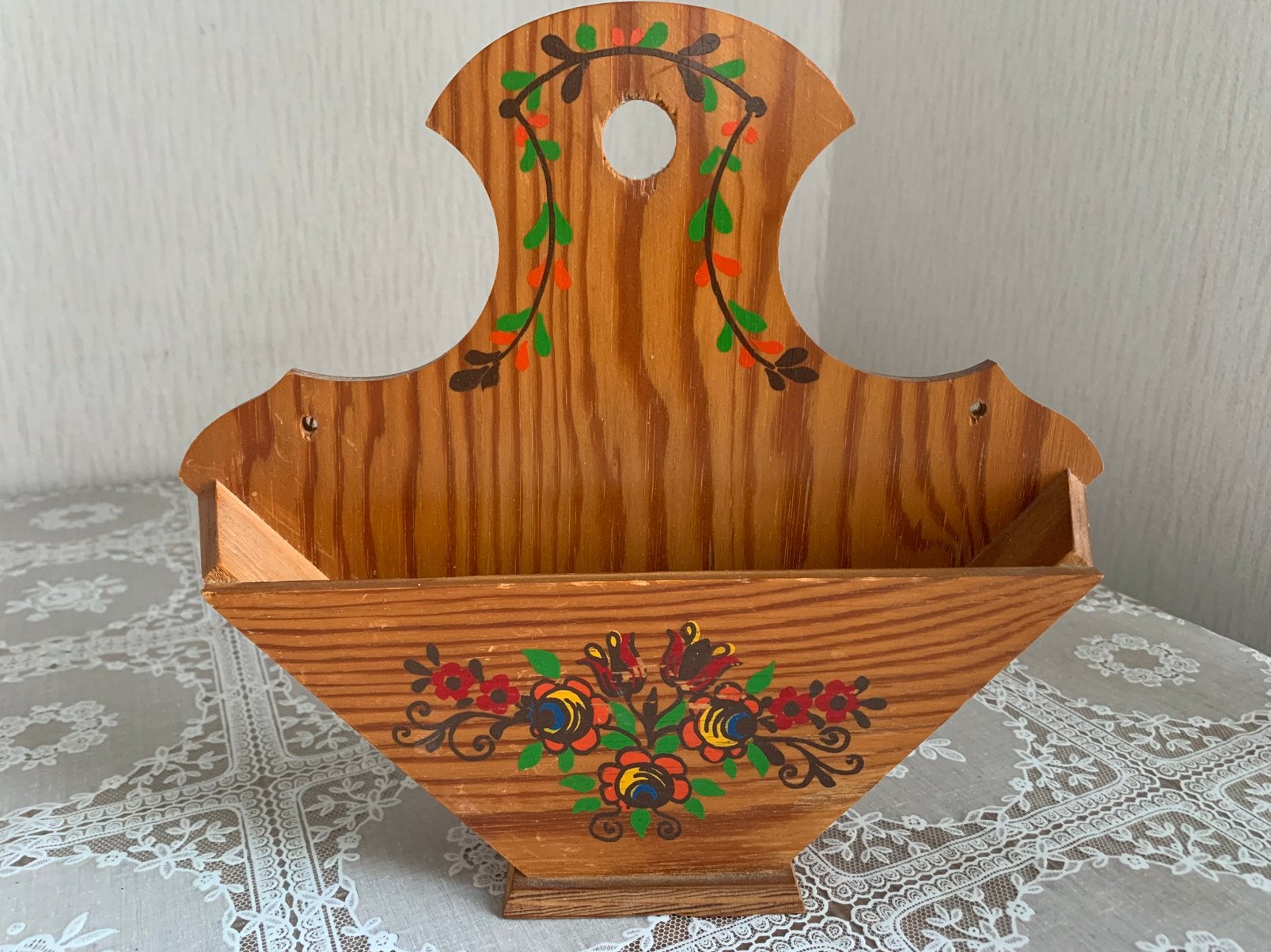 Vintage koffiefilterhouder bloemen, Ophalen of Verzenden, Gebruikt, Hout