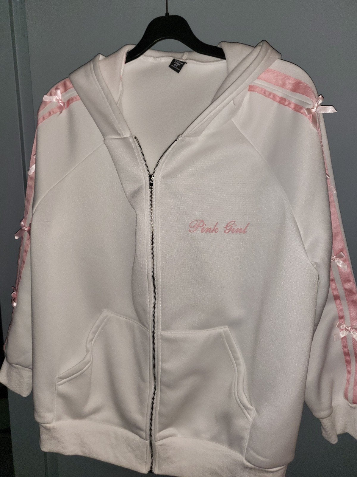 Witte hoodie met roze strikjes en 'Pink Girl' opdruk, Wit, Maat 42/44 (L), Ophalen of Verzenden, Onbekend
