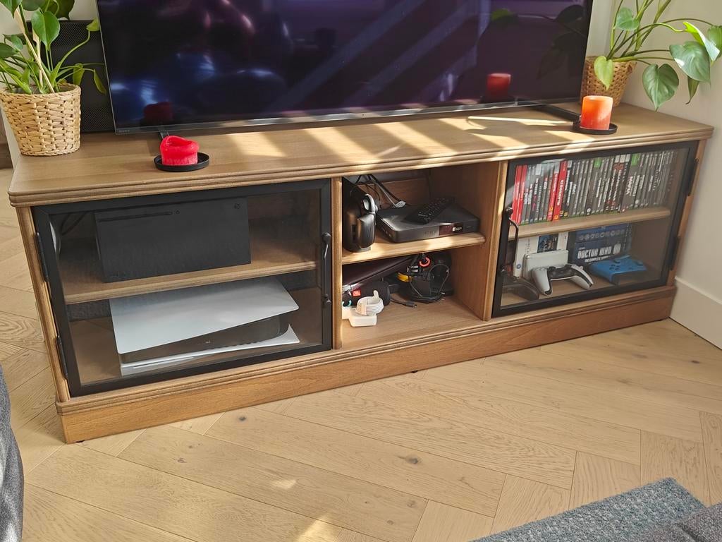 IKEA LANESUND tv meubel - Grijsbruin, Ophalen, Modern, Scandinavisch, Glas, 150 tot 200 cm