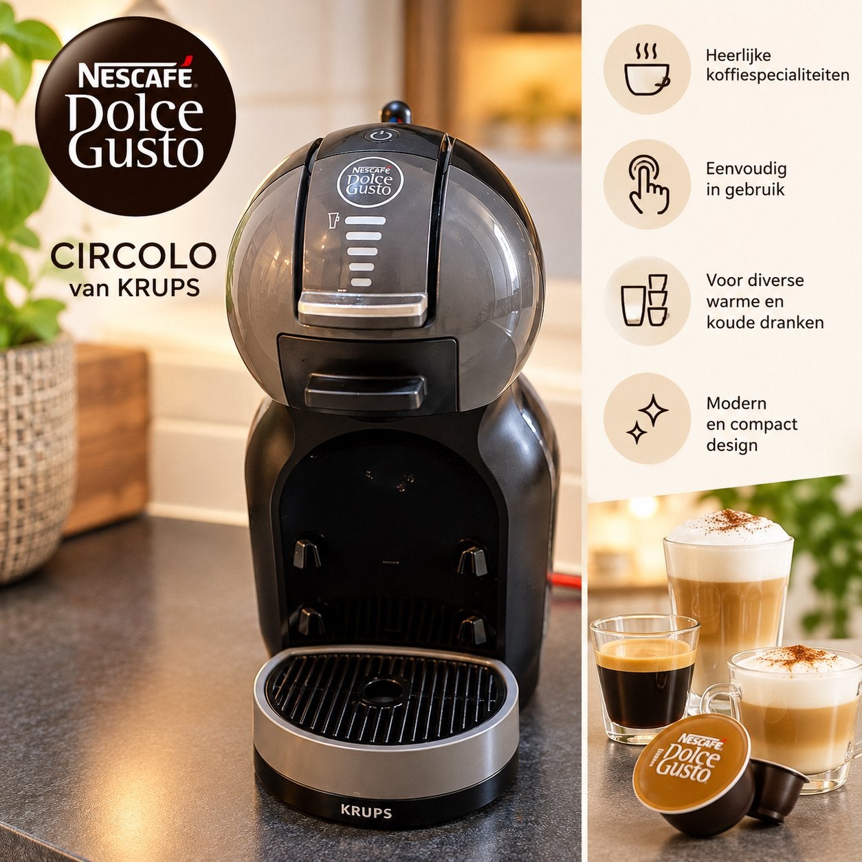 Nescafé Dolce Gusto Circolo van Krups koffiezetapparaat, Witgoed en Apparatuur, Ophalen, Koffiepads en cups, Gebruikt, Koffiemachine