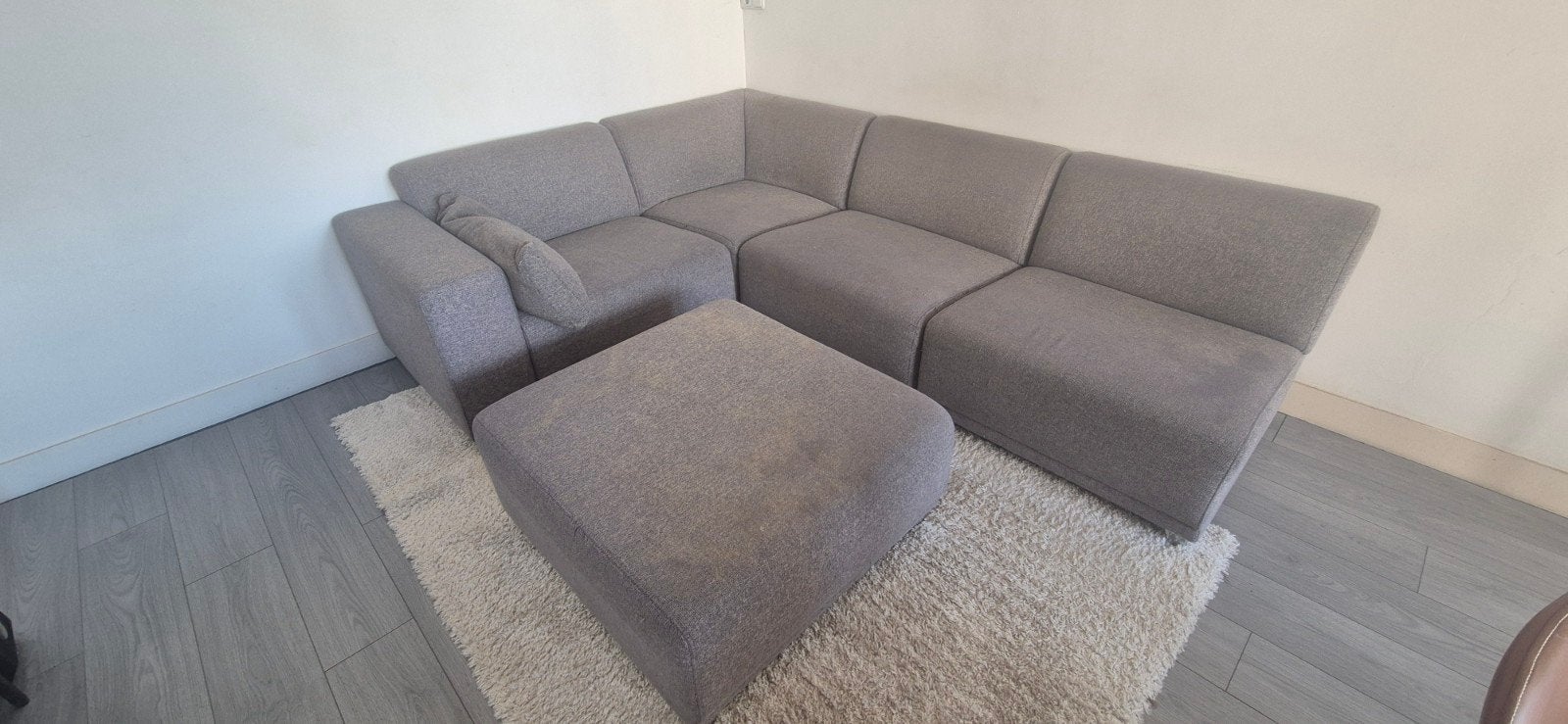 Modulaire hoekbank met hocker - Grijs, Ophalen, Gebruikt, Modern, modulair, Hoekbank