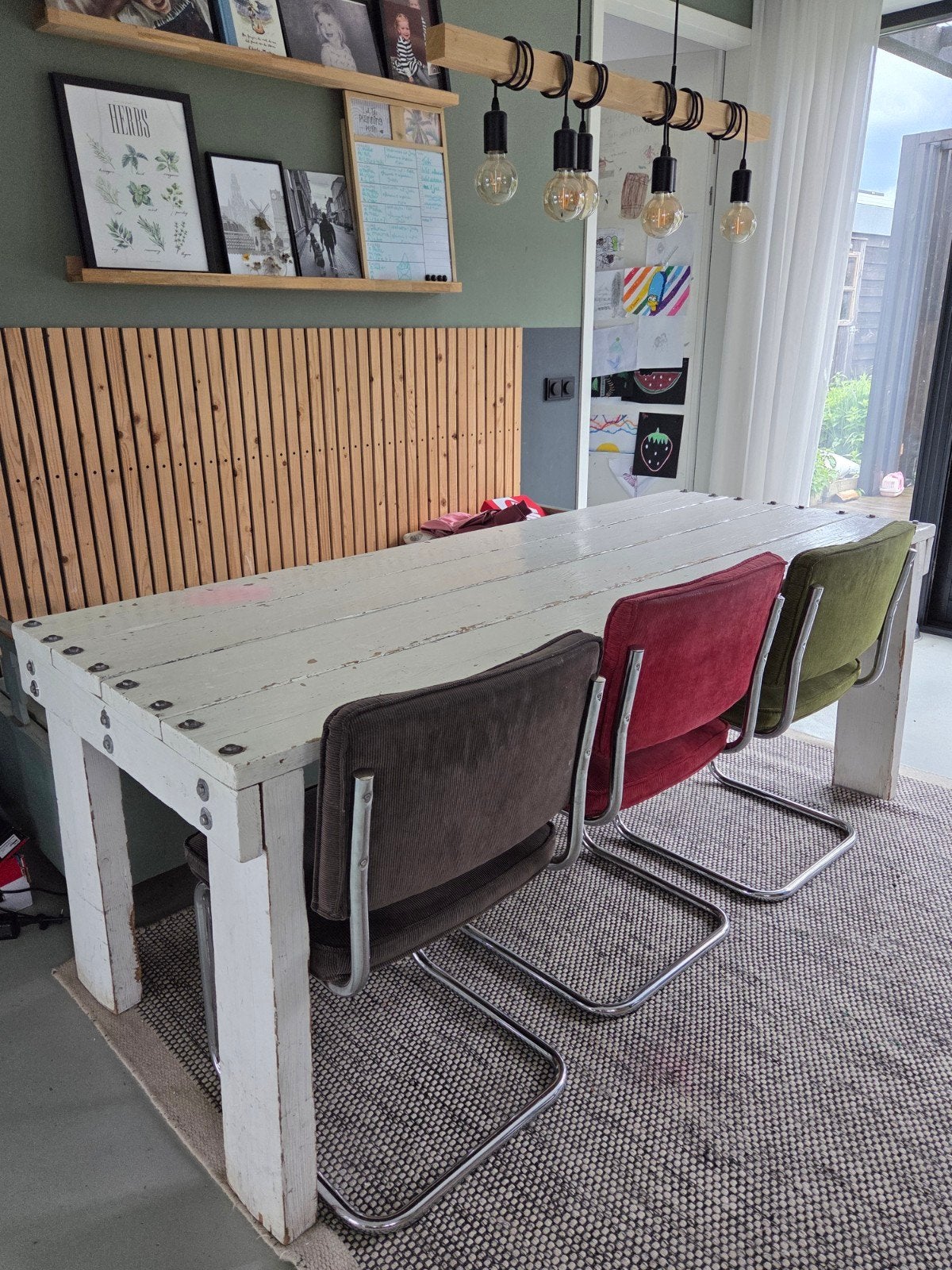 Robuuste houten eettafel - Wit geverfd, Gebruikt, Vijf personen of meer, 150 tot 200 cm, Rustiek, Landelijk