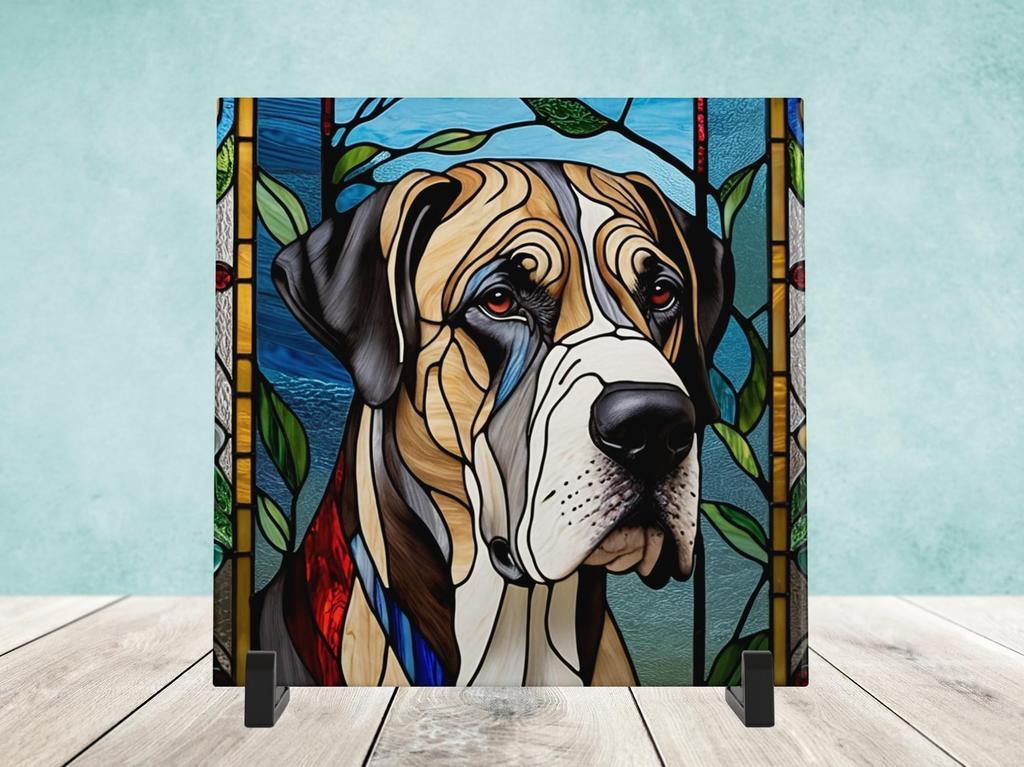 Duitse Dog Glas in lood tegel incl houder, Ophalen of Verzenden, Nieuw