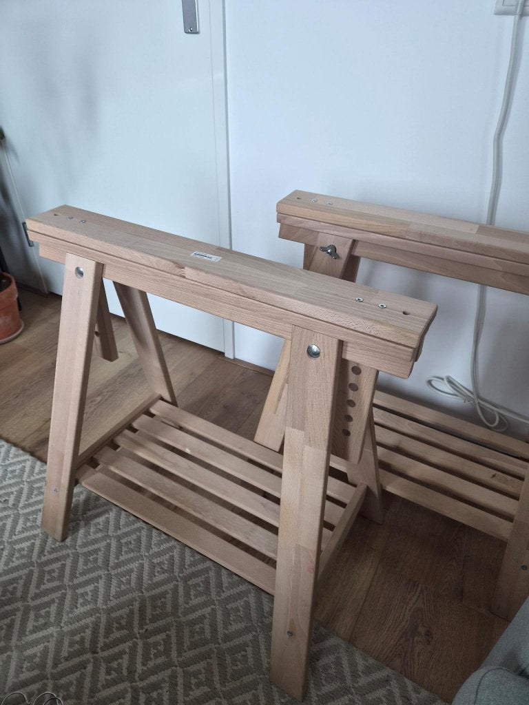 2x IKEA MITTBACK Schraag, berken, table/office legs, Ophalen, 58 cm, Gebruikt, Hout