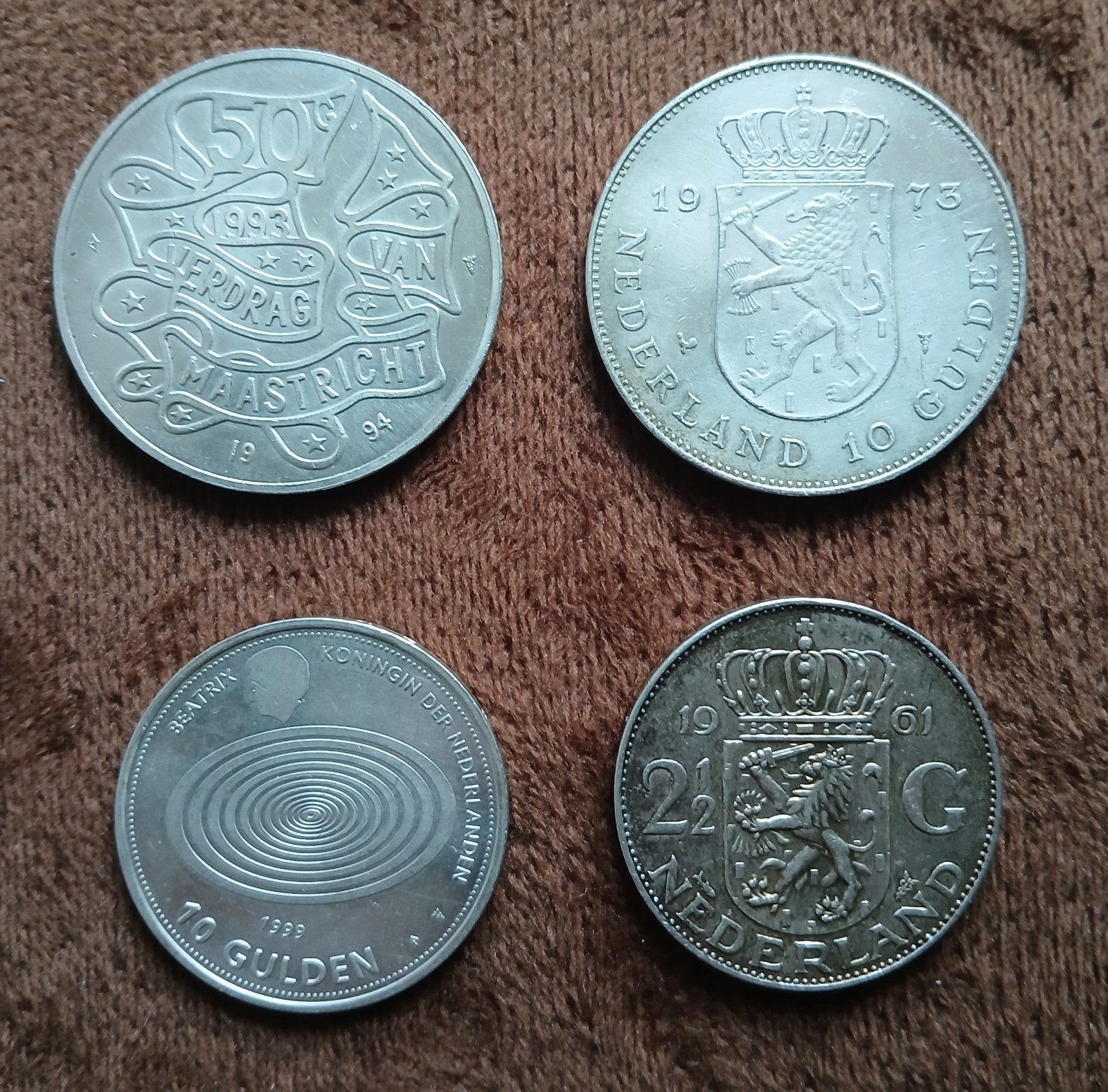 4 zilveren Nederlandse gulden munten, Koningin Juliana, Zilver, Losse munt, Overige waardes