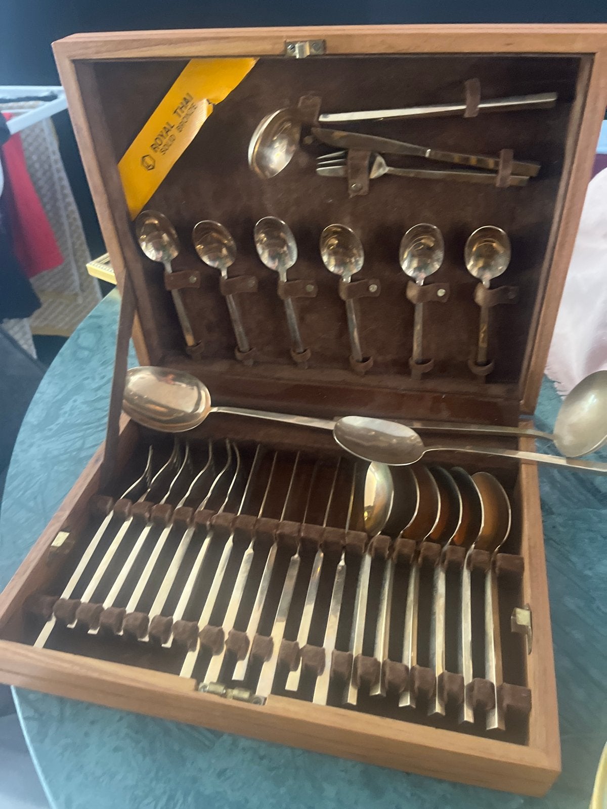 Royal Thai Gold Bronze Bestekset in Houten Kist, Ophalen of Verzenden