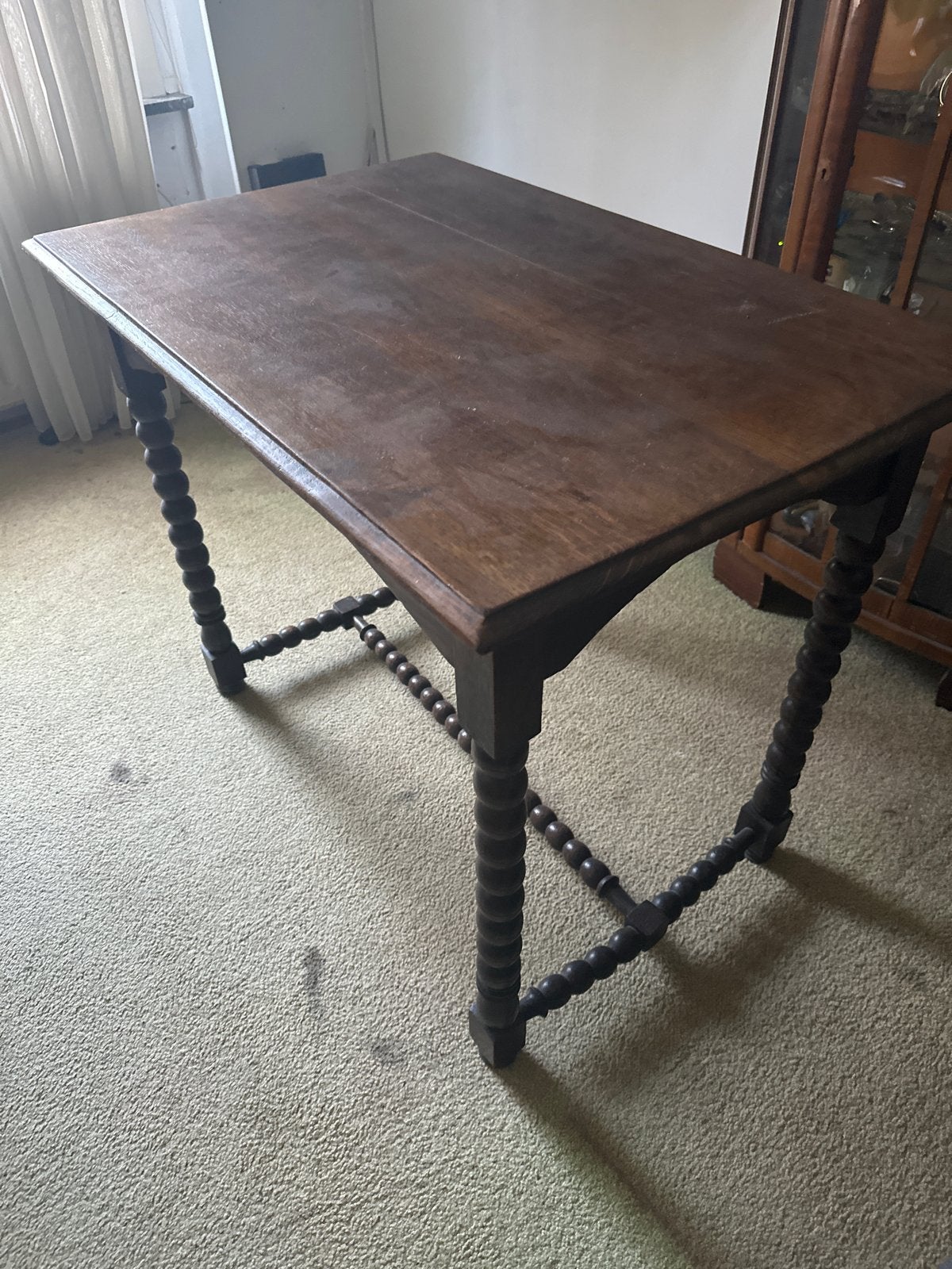 Antieke Eikenhouten Sidetable/Bijzettafel met Bobbin Poten, Ophalen of Verzenden
