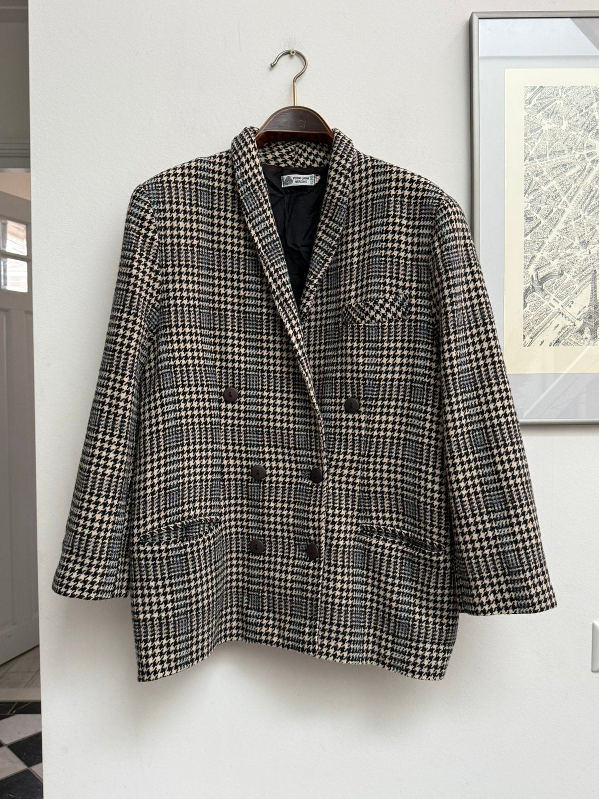 Pura Lana Vergine Houndstooth Wollen Jas, Verzenden, Zo goed als nieuw, Maat 48/50 (M), Grijs