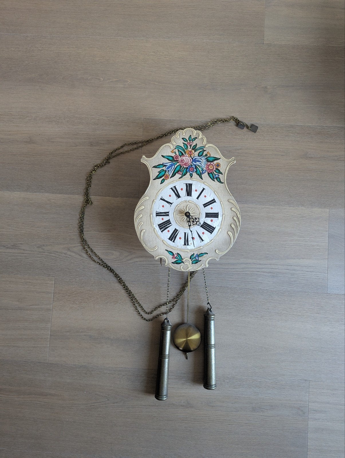 Antieke Koekoeksklok met Handgeschilderde Bloemen schwarzwal, Antiek en Kunst, Ophalen of Verzenden