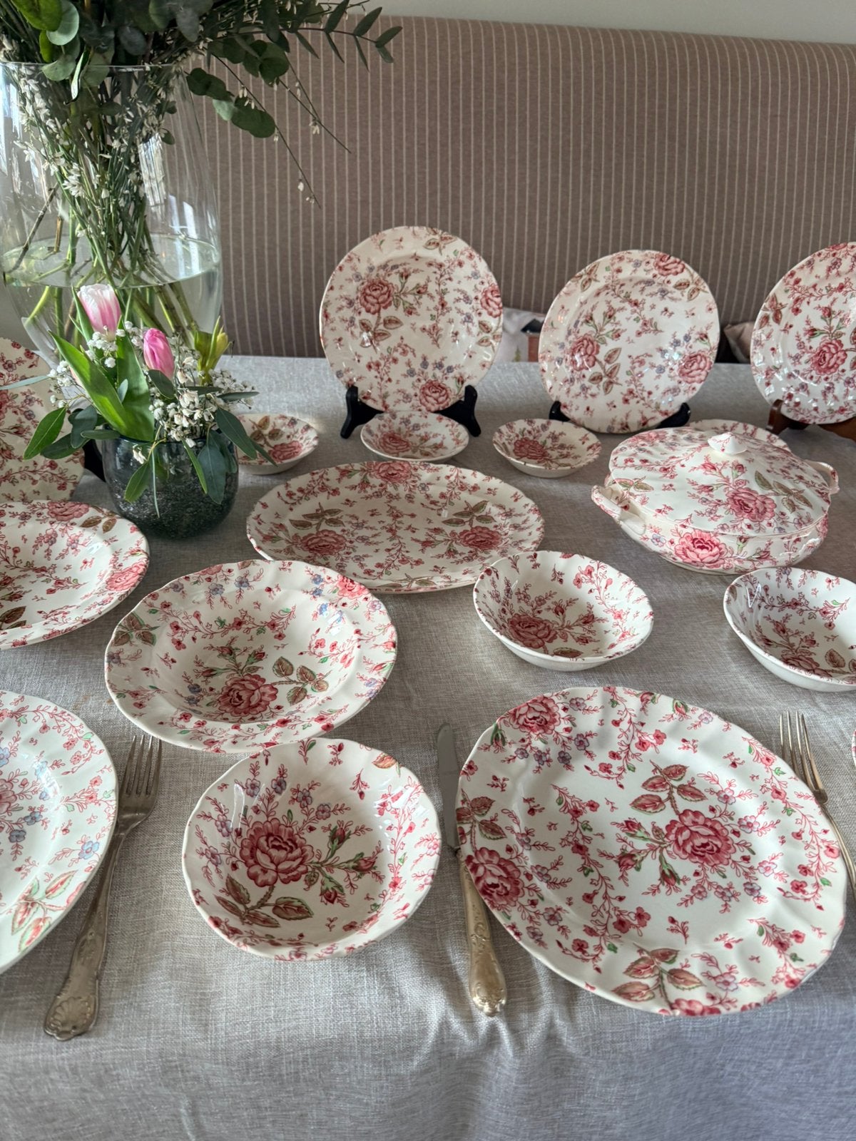 Johnson Bros Rose Chintz compl antiek rozen servies, Ophalen