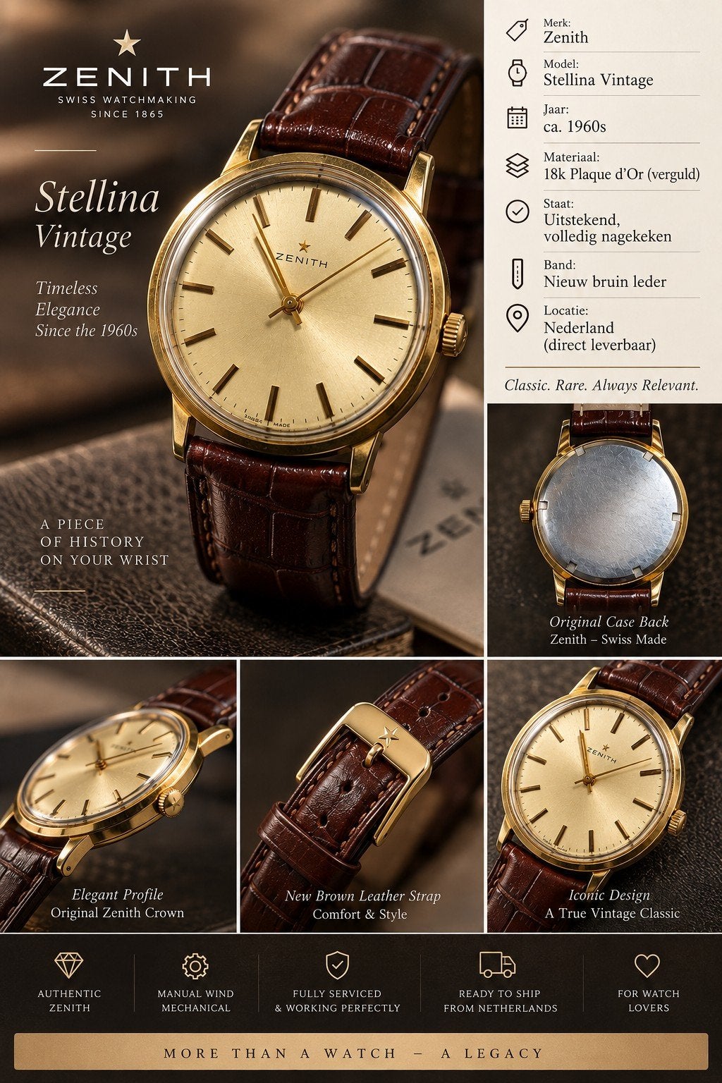 Zenith Stellina 18k Plaque d'Or - Uniek Verzamelaarsi, Overige merken, Verguld, Goud, 1960 of later