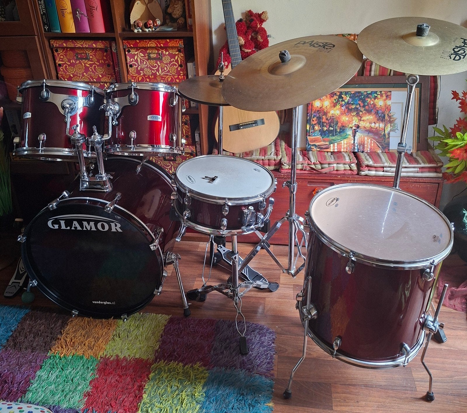 Glamor Drumstel compleet met Paiste bekkens, Muziek en Instrumenten, Drumstellen en Slagwerk, Ophalen, Gebruikt, Overige merken