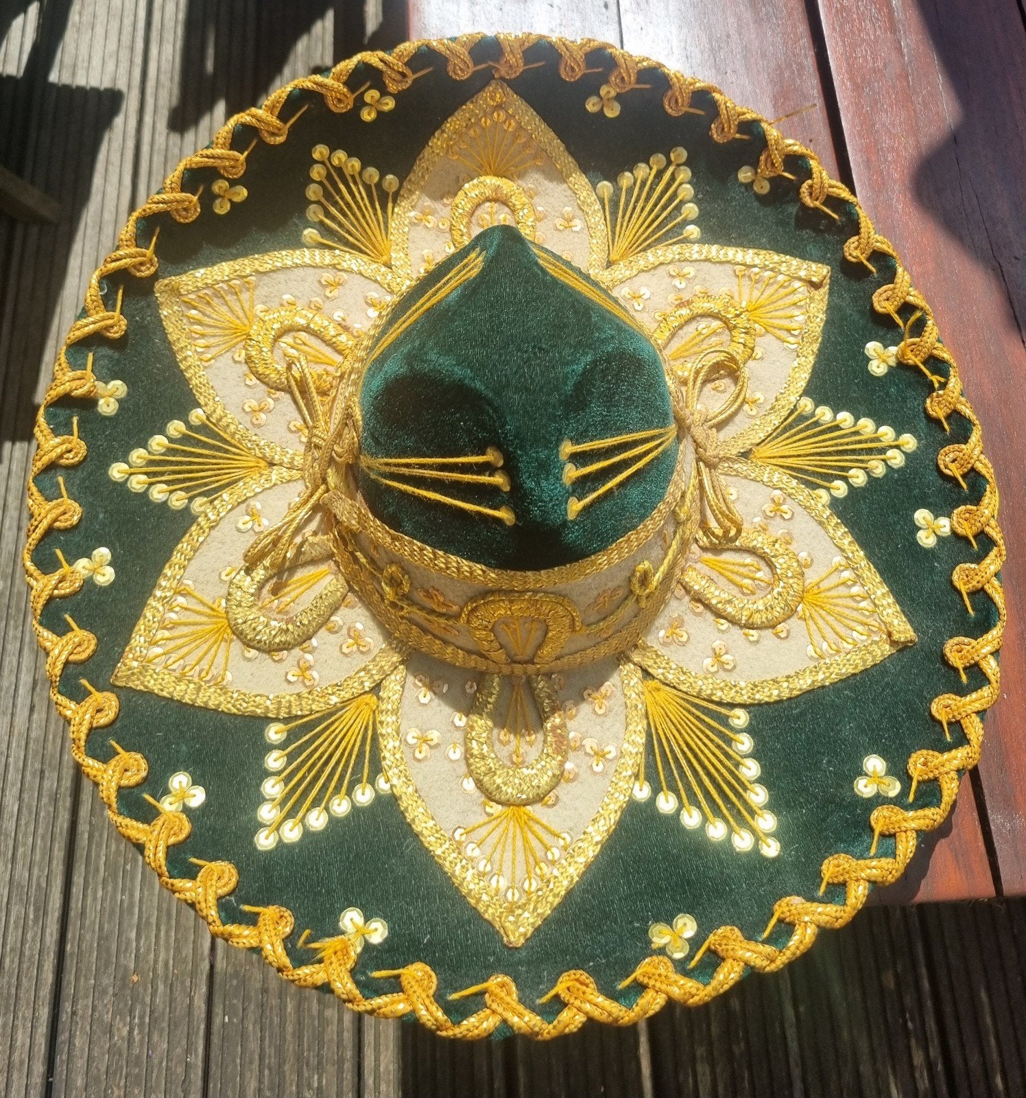 Mexicaanse Sombrero Hoed - Groen en Goud, Ophalen of Verzenden, Gedragen, One size fits all, Hoed