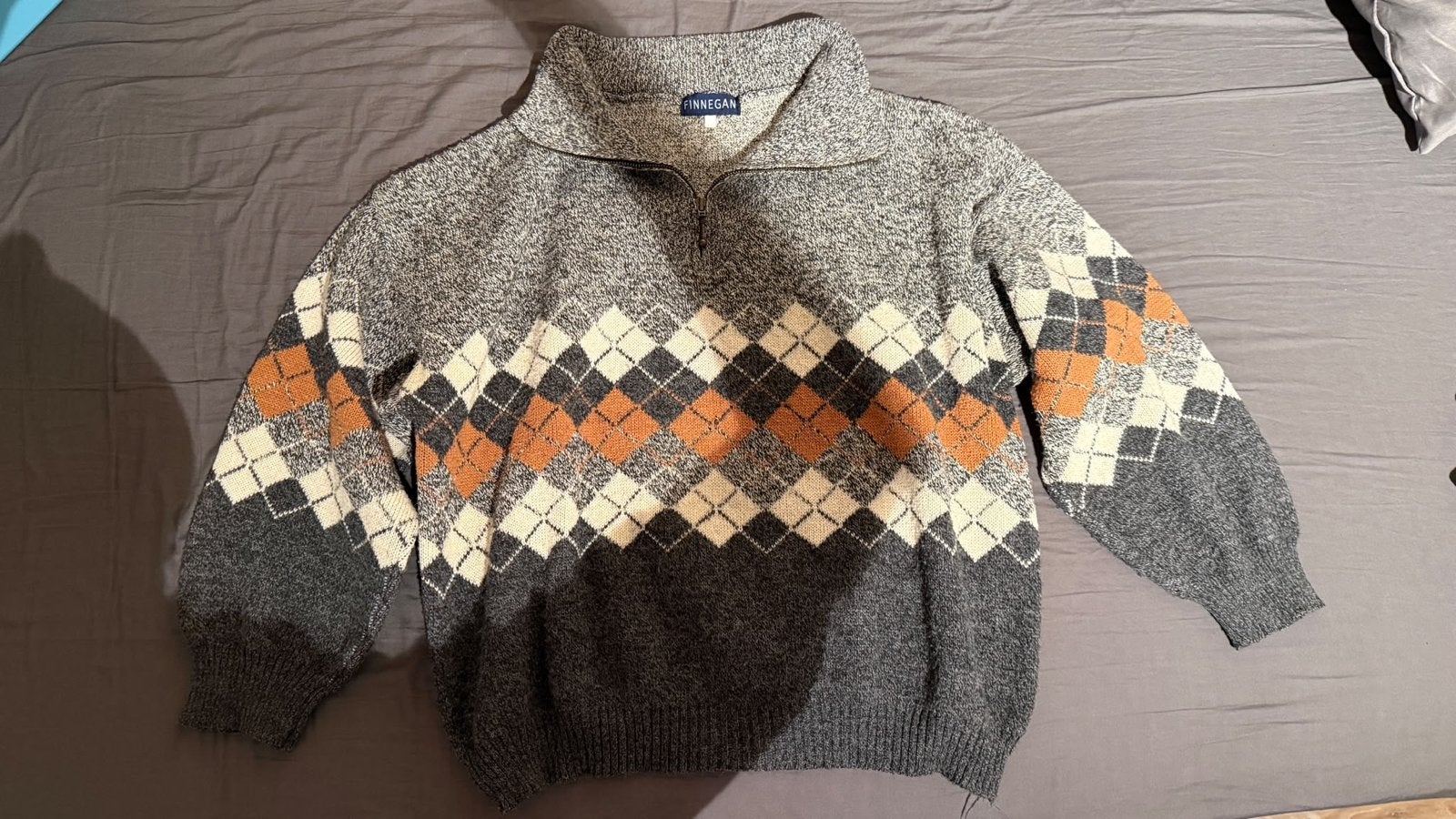 Finnegan Argyle Trui met Halve Rits - Grijs/Oranje, Ophalen of Verzenden, Gedragen, Overige maten, Grijs