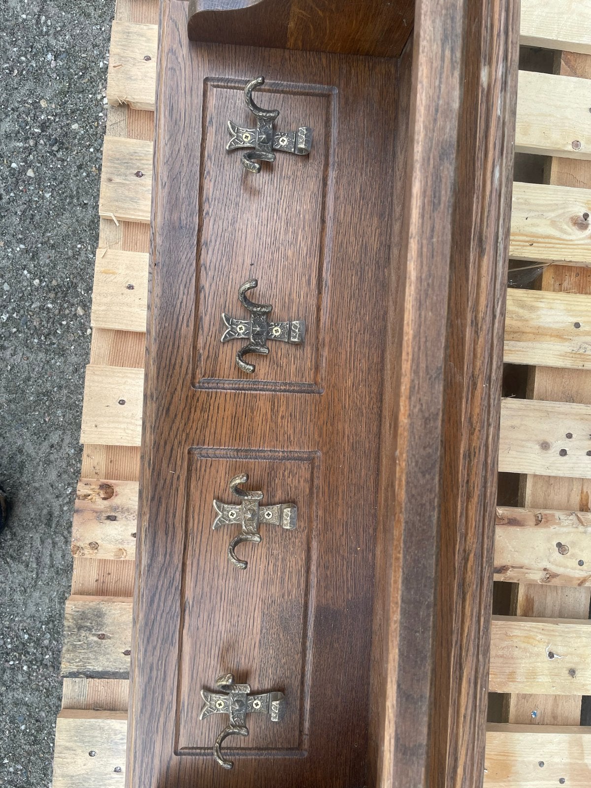 Antieke houten wandkapstok met sierlijke haken, Gebruikt, Minder dan 100 cm, Hout, Ophalen