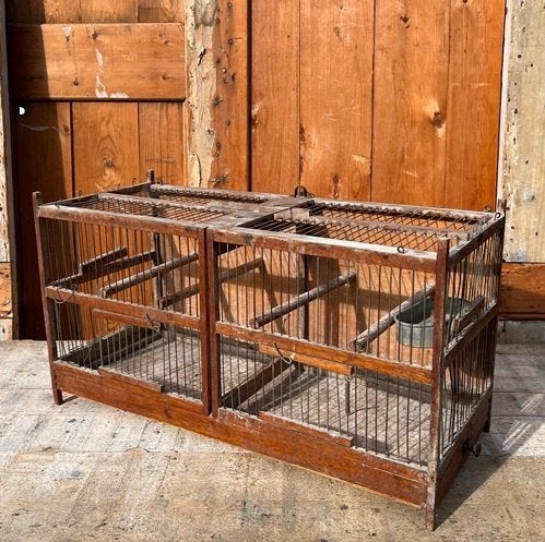 Vogelkooi oude kooi hout brocante 59 x 25 x 33 origineel, Ophalen of Verzenden