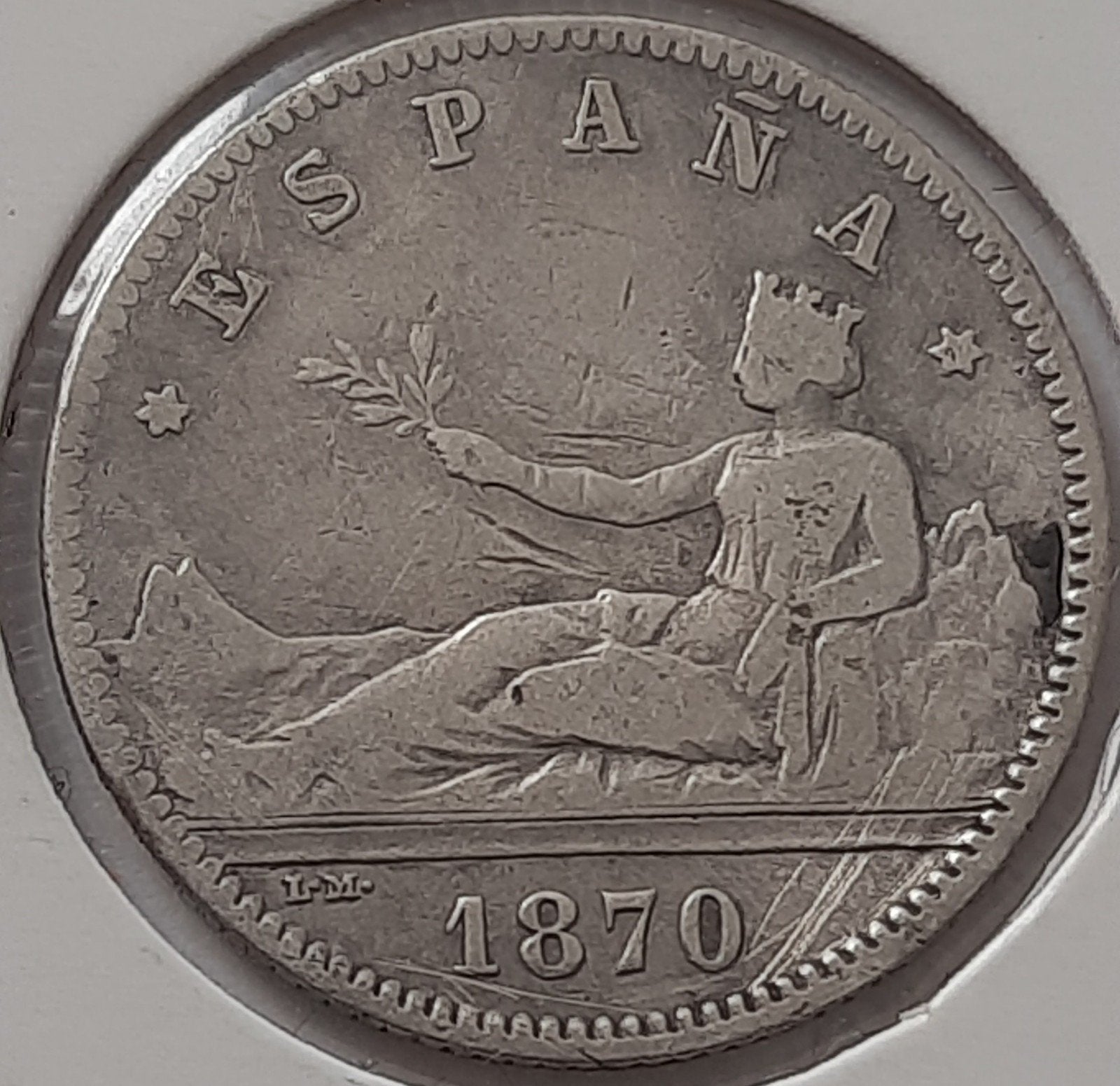 Spanje 1 peseta 1870 ( Zilver), Ophalen of Verzenden, Losse munt, Zilver