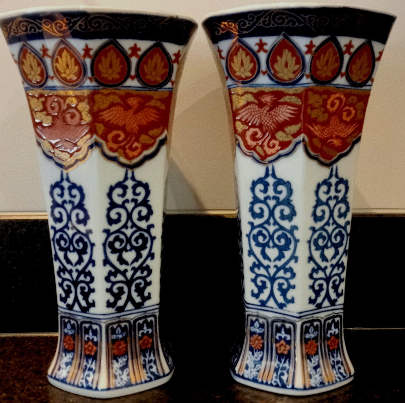 Set Gold Imari Vazen ( 6 Kantige), Ophalen of Verzenden