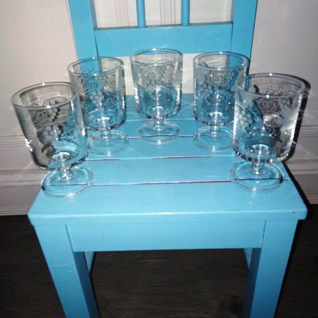 Likeurglaasjes met druif gravure Luminarc set van 5, Ophalen, Glas of Glazen, Overige merken, Overige stijlen