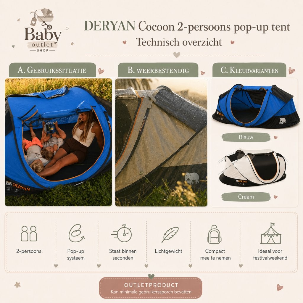 Deryan Dome Pop Up Tent Twee Persoons UV50+ Festival, Ophalen of Verzenden, Nieuw, Yogamat