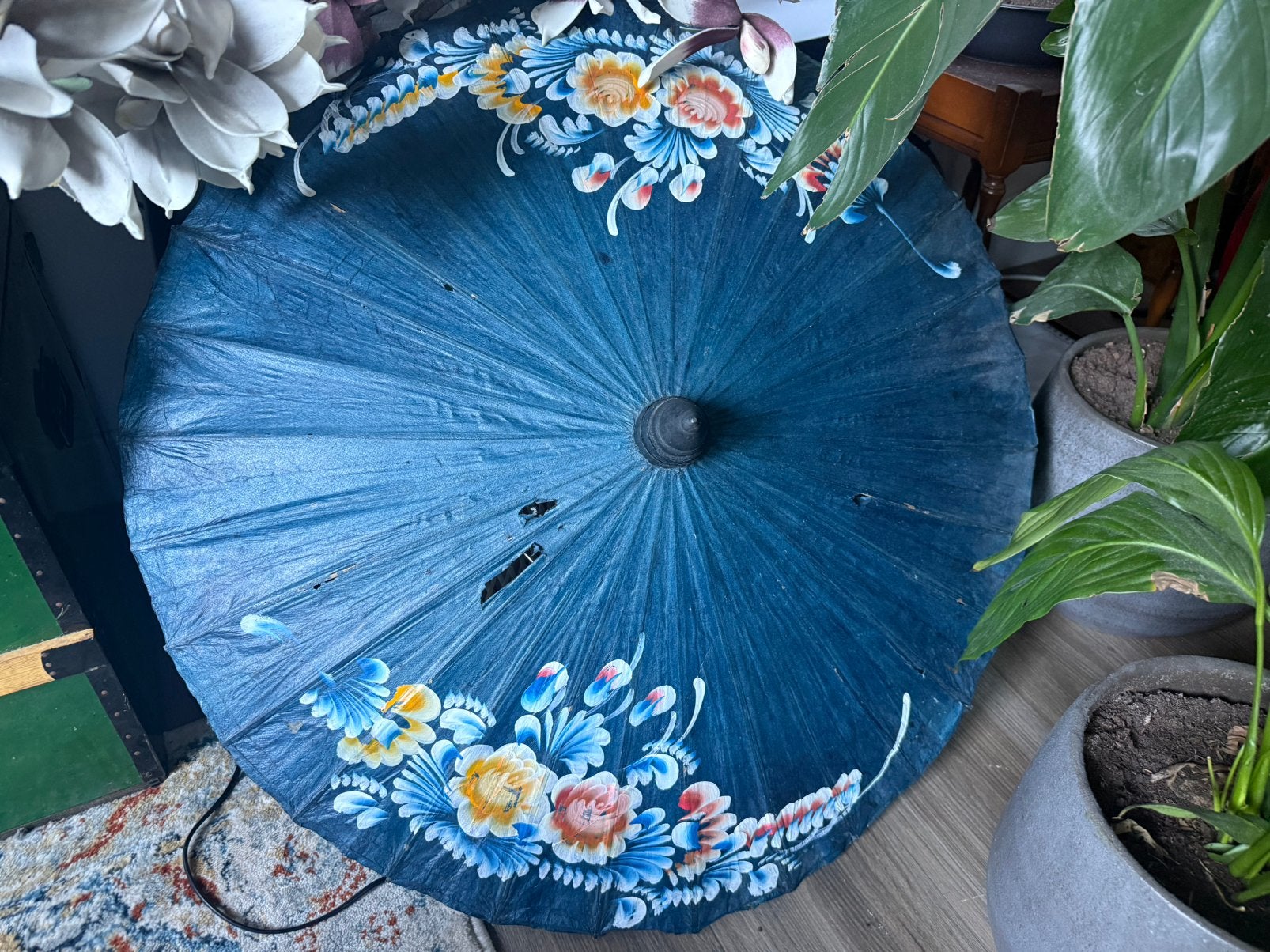 Vintage Thaise Parasol - Woondecoratie, Gebruikt, Ophalen of Verzenden, Oosters, Blauw