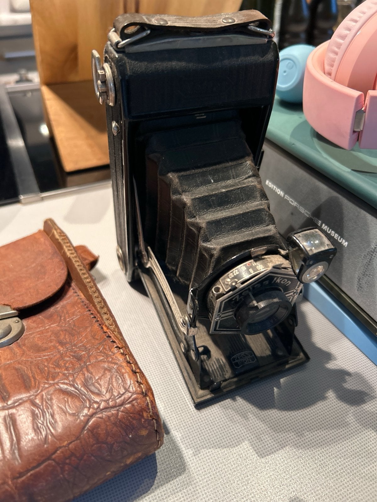 Vintage Zeiss Ikon Nettar 515 Balgcamera met Leren Tas, Ophalen of Verzenden, Gebruikt, Compact, Overige Merken
