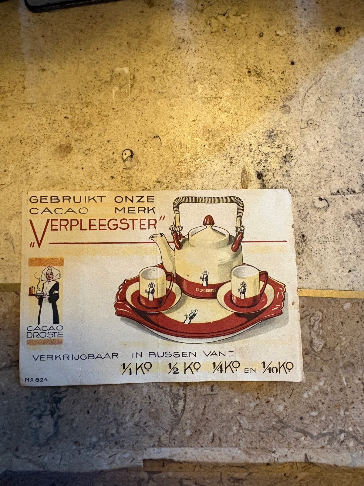 Vintage Cacao Droste Verpleegster Reclamekaart, Ophalen of Verzenden, Gebruikt, Reclamebord
