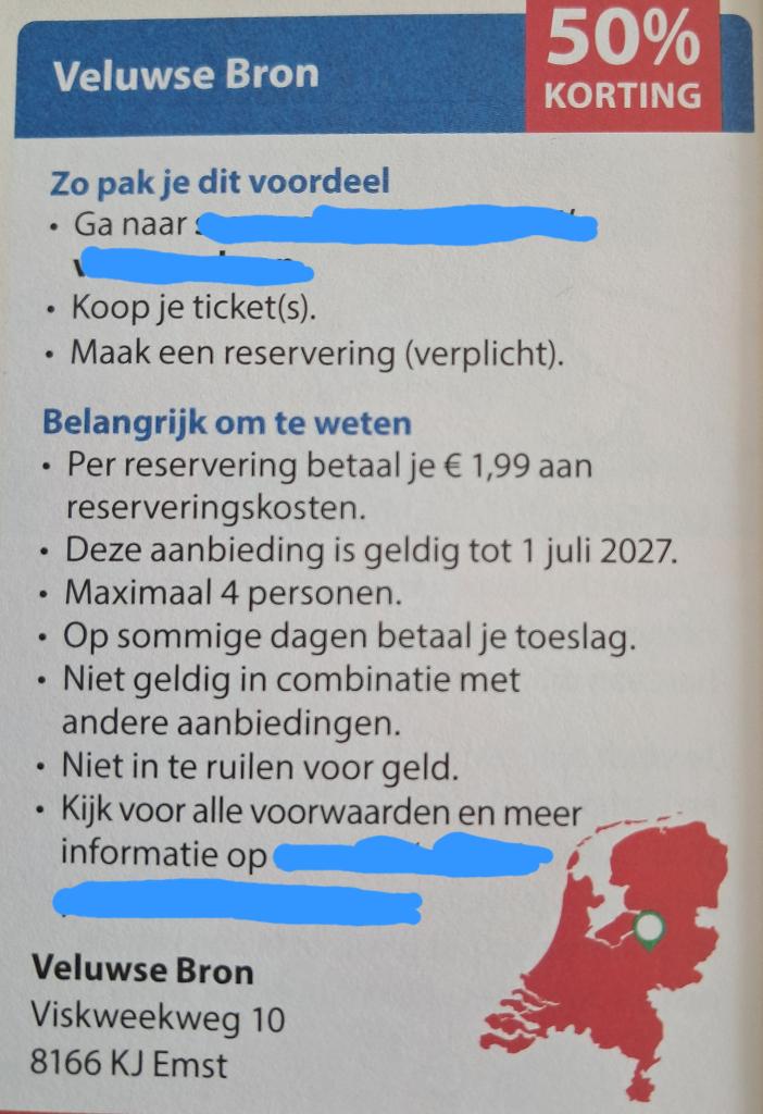 Korting 50% Veluwse bron, Tickets en Kaartjes, Kortingen en Cadeaubonnen, Drie personen of meer, Spa of Sauna, Kortingsbon