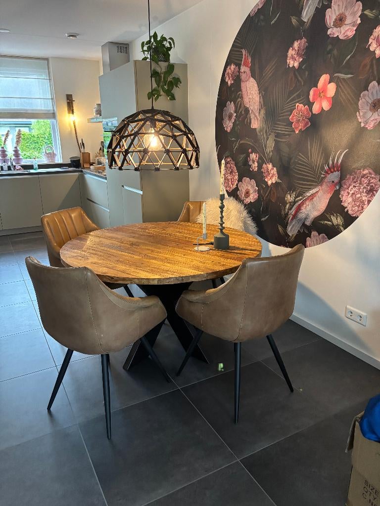 Lederen eetkamerstoelen 4 st., Huis en Inrichting, Ophalen, Gebruikt, Bruin, Leer