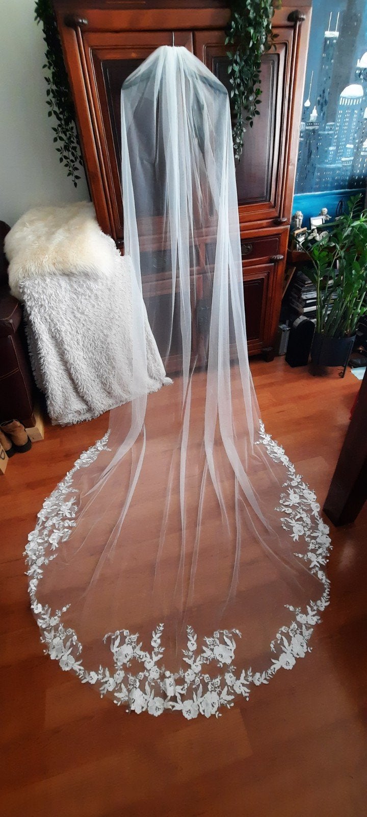 Sluier met kanten rand, 230 cm, Ophalen of Verzenden, Nieuw, Wit, Accessoires