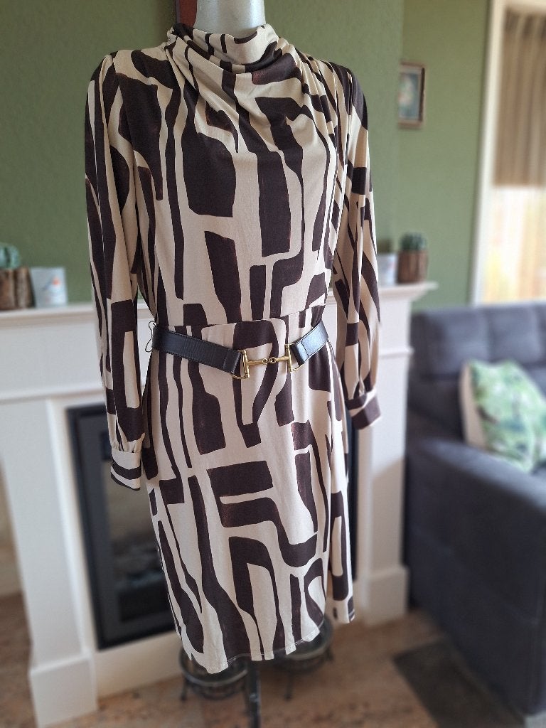 K-design Crème beige bruine jurk met riem L, K-design, Verzenden, Beige, Maat 42/44 (L)