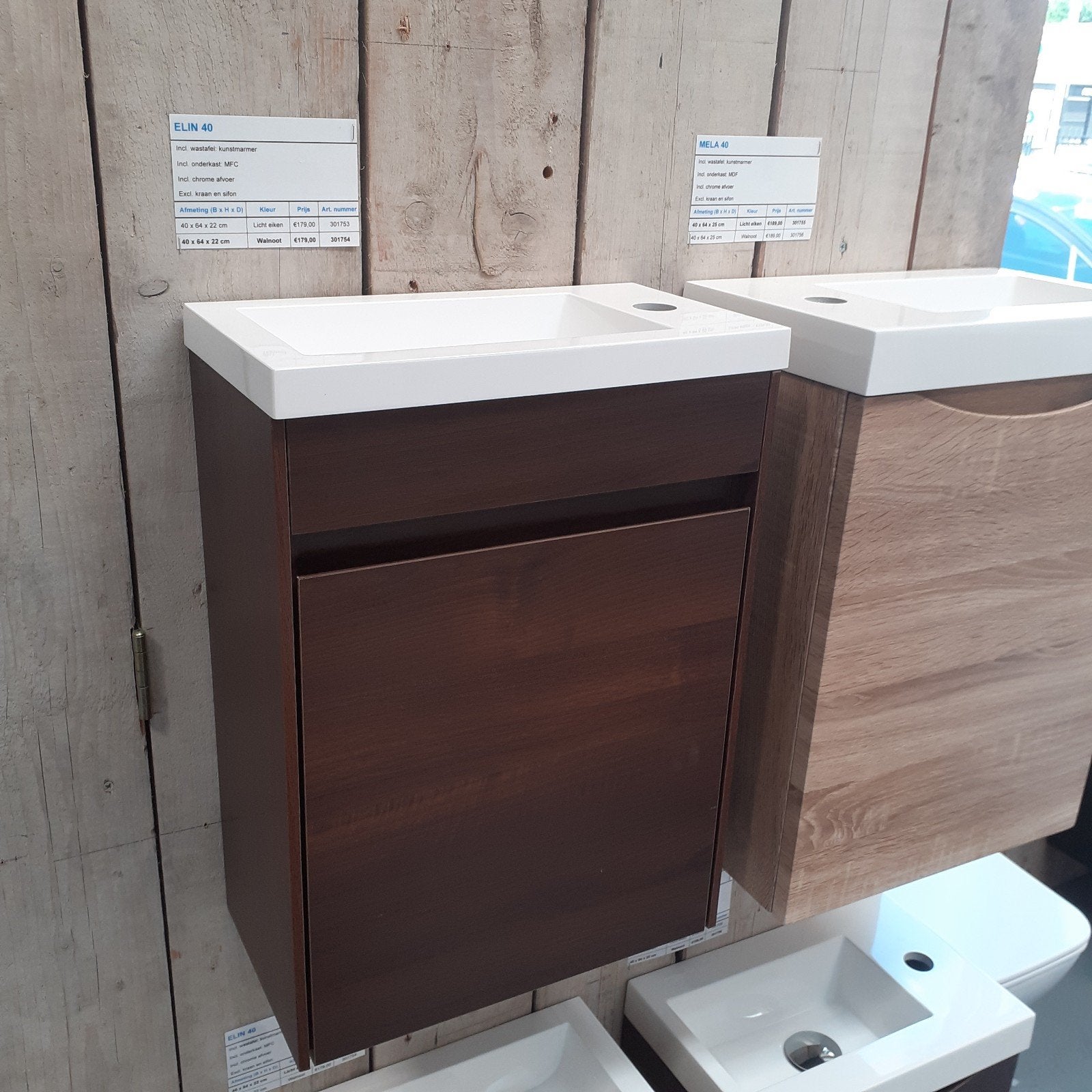 NIEUW! Toiletmeubel, walnoot, waskom+onderkast, Elin 40