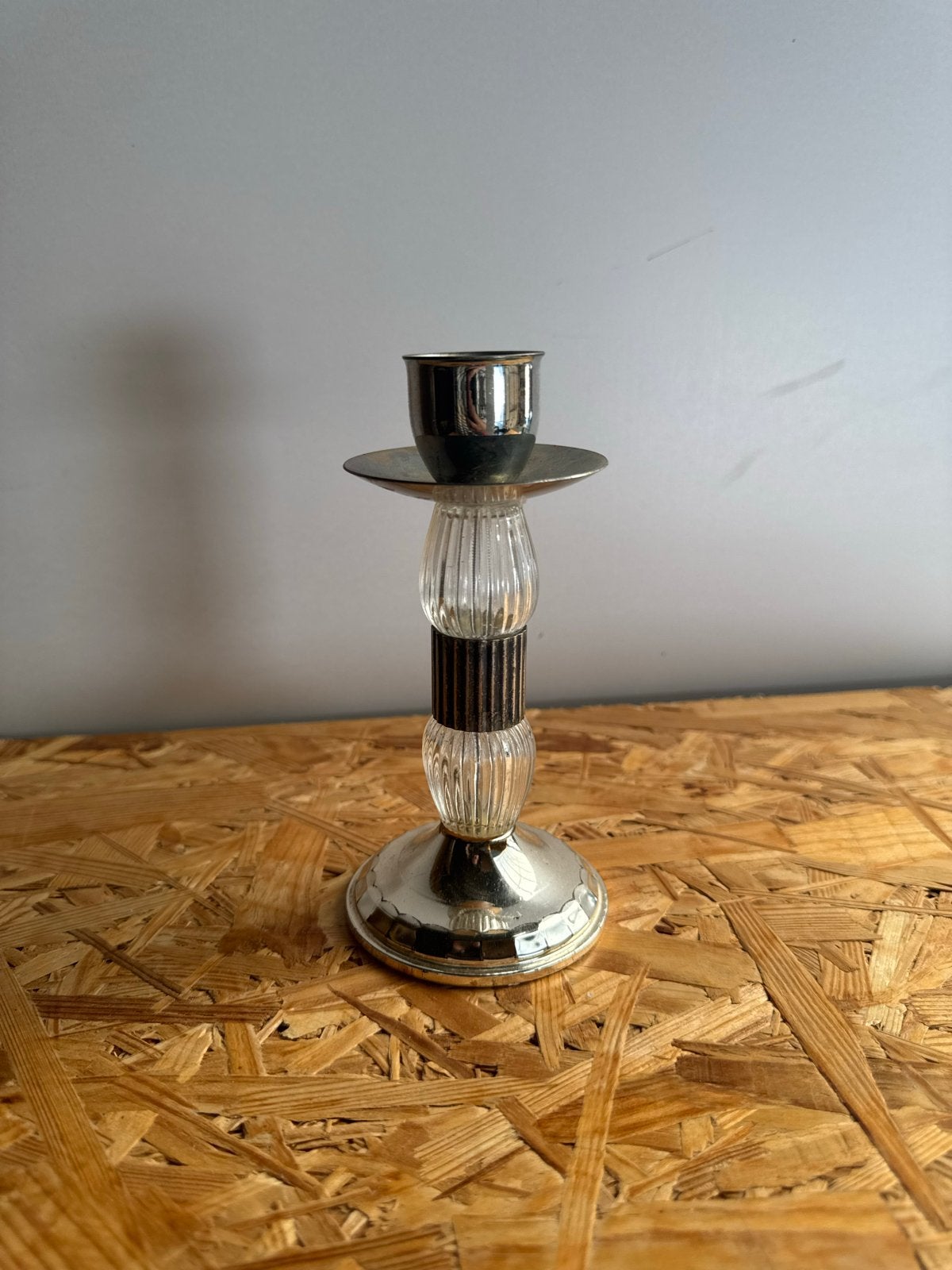Vintage Kandelaar Glas en Metaal, Antiek en Kunst, Ophalen of Verzenden, Glas