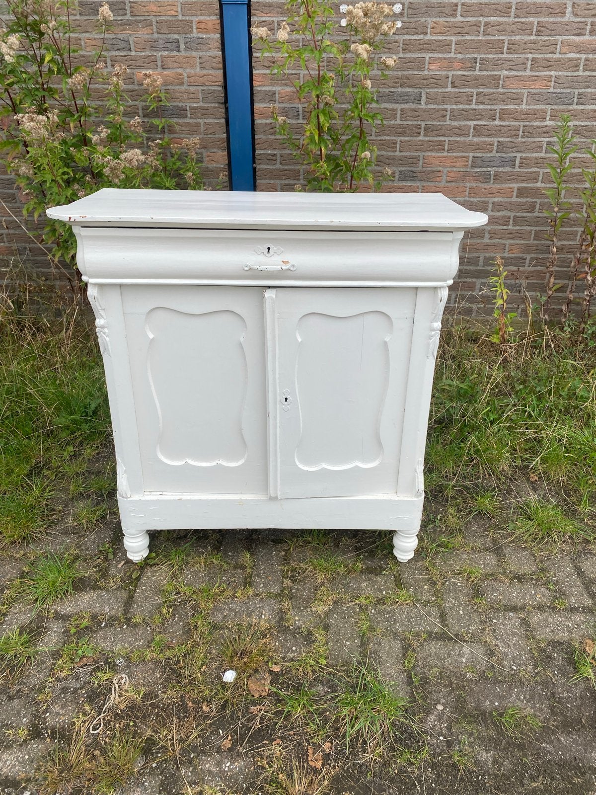 Antiek grenen meidenkastje, wit geverfd (ca. 1900), Ophalen