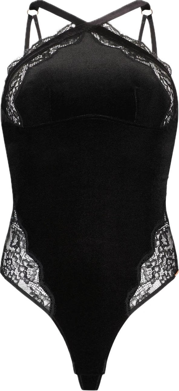 Hunkemöller zwarte fluwelen stringbody, Ophalen of Verzenden, Zwart, Body of Korset