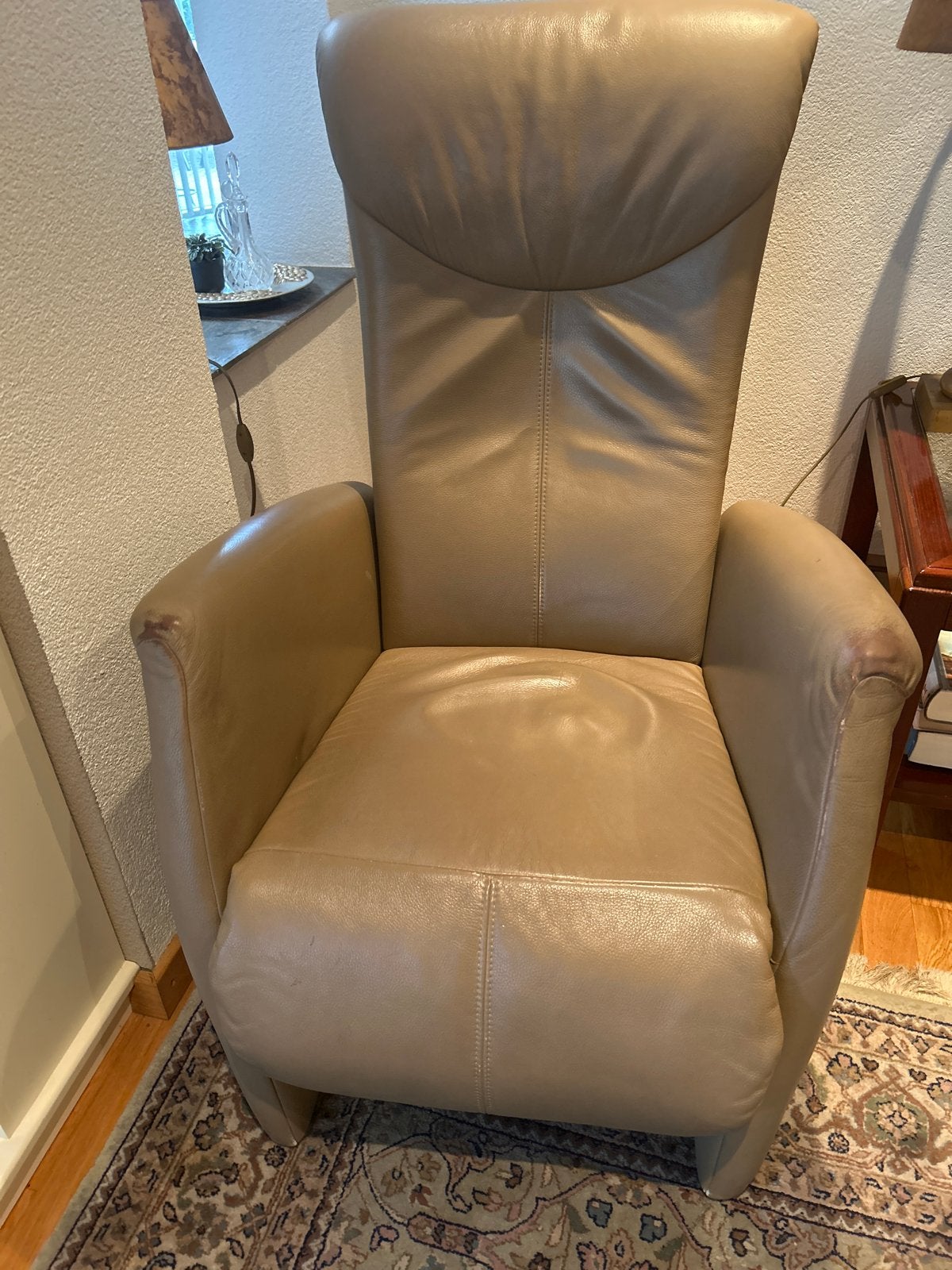 Leren relaxfauteuil - Uitklapbaar, Huis en Inrichting, Gebruikt, 100 tot 125 cm, Leer, Ophalen of Verzenden