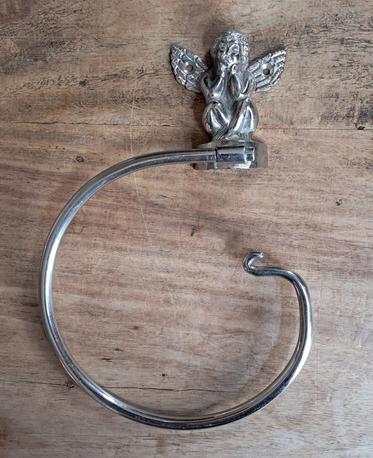Vintage handdoekring met engel - Metaal, Vintage, Gebruikt, Ophalen of Verzenden, Metaal