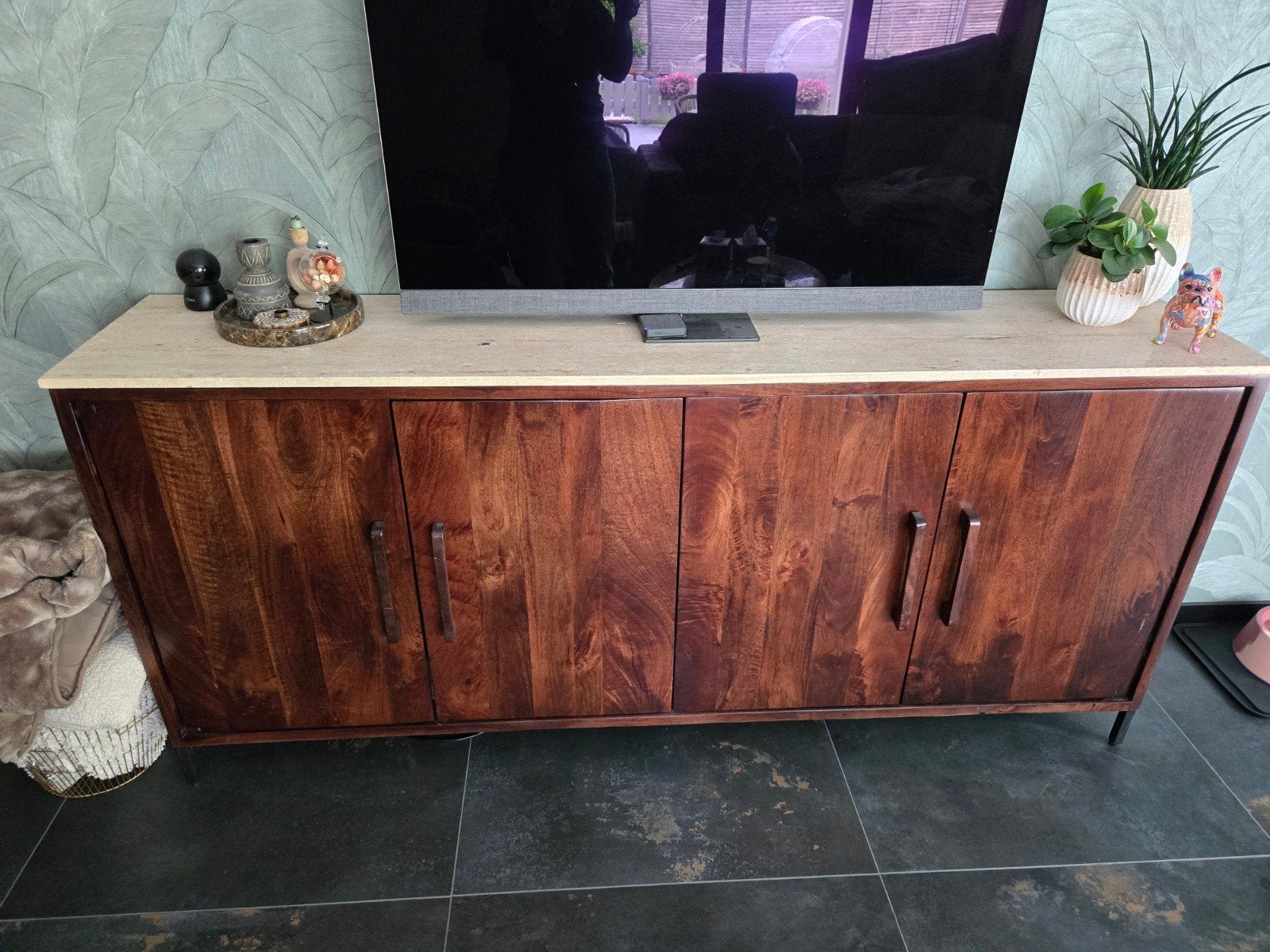 1 dressoir en 1 kast met marmeren bladen., Ophalen, 100 tot 150 cm, Zo goed als nieuw, 25 tot 50 cm