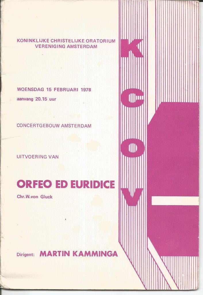 Programmaboekje Orfeo ed Euridice van de KCOV 1978, Ophalen of Verzenden, Gebruikt, Overige typen