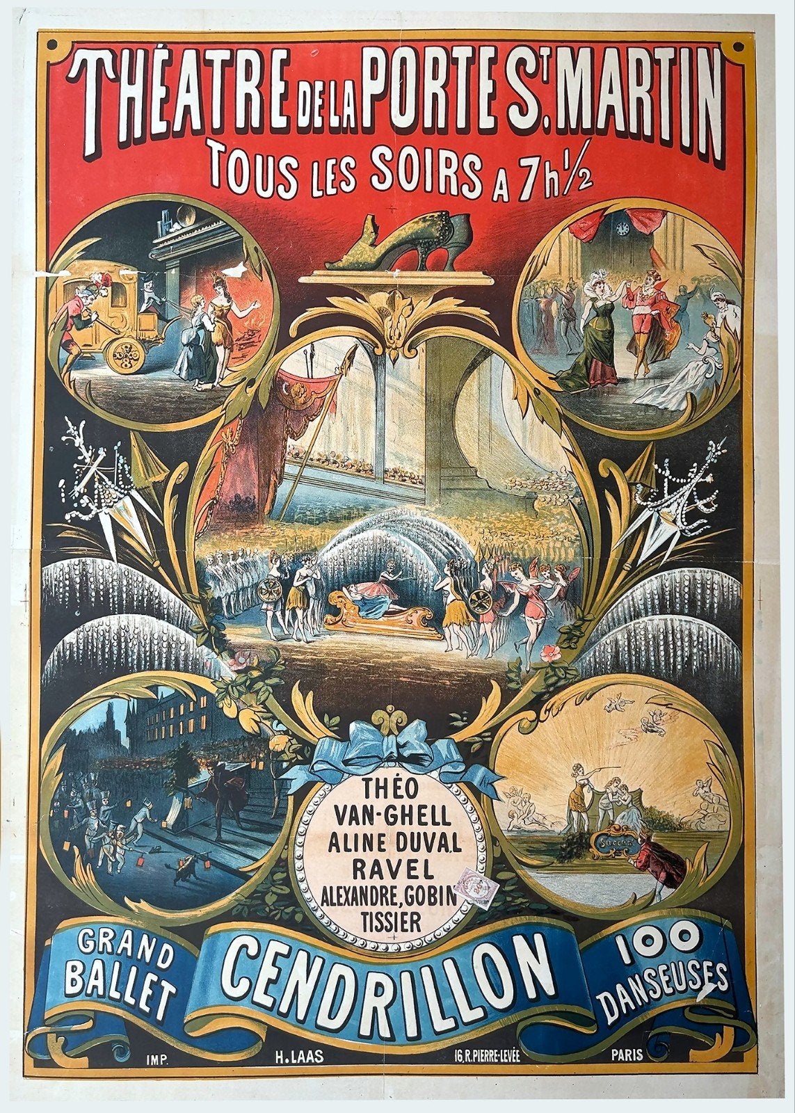 Vintage Franse Poster: Théâtre de la Porte Saint-Martin, Deurposter of groter, Ophalen of Verzenden, Film en Tv, Rechthoekig Staand