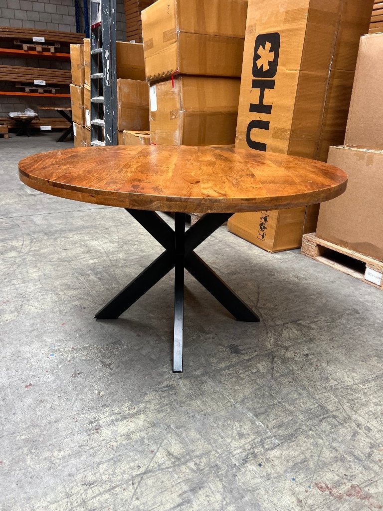 Ronde eettafel 130cm mango incl. spinpoot, Ophalen, Rond, Nieuw, Vier personen
