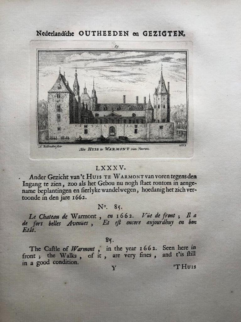 085 / Warmond het Huis vanaf de voorkant Kopergravure 1731, Antiek en Kunst, Kunst | Etsen en Gravures, Ophalen of Verzenden