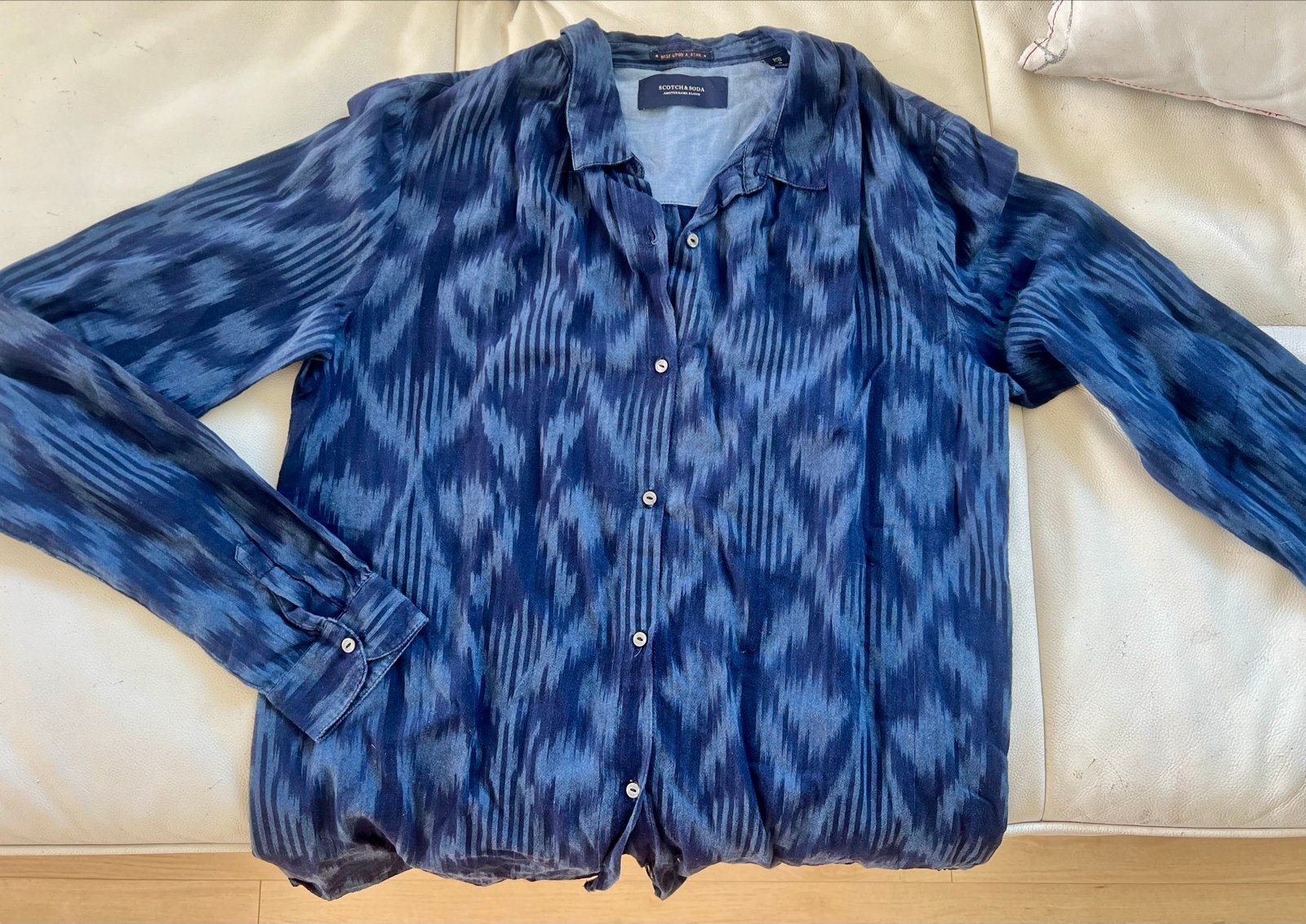 Scotch & Soda blauwe blouse met ikat print, Ophalen of Verzenden, Gedragen, Maat 38/40 (M), Blauw